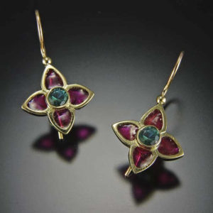 Earrings 18k Vitreous Enamel with Blue Tourmalines
